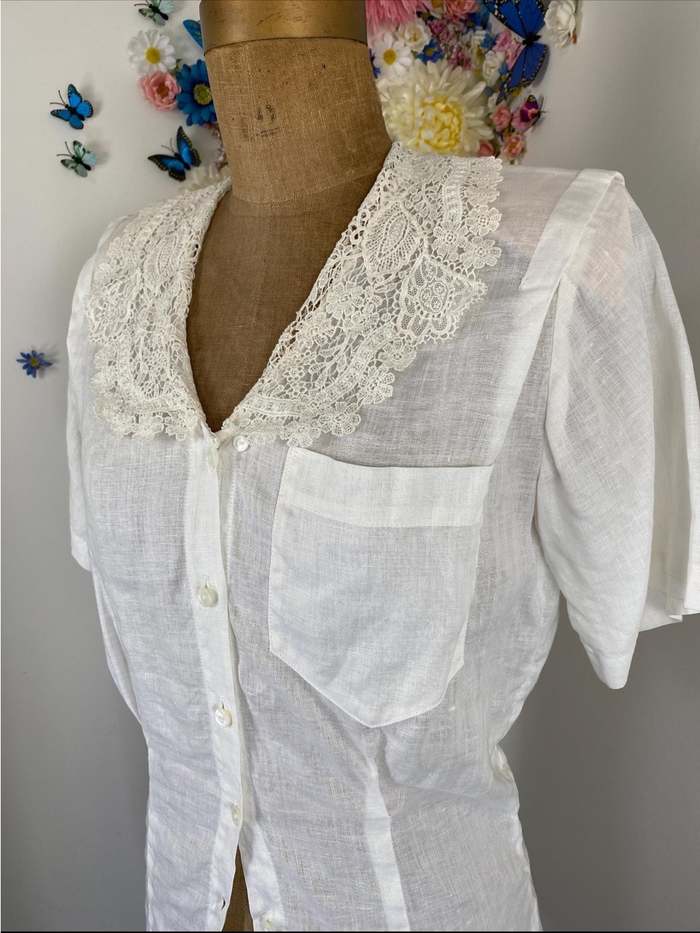 Vintage RALPH LAUREN Linen Lace  80s Romantic Summer Cottagecore Edwardian